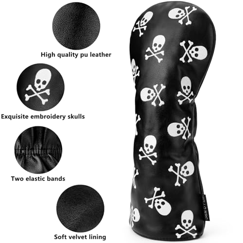 Skeleton Skull Golf Club Headcover for Fairway Wood and Hybrid - Black Variation