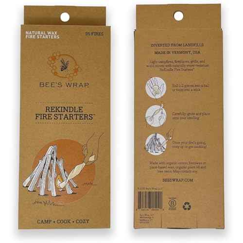 Bee's Wrap ReKindle Natural Fire Starters - Made in USA Fire Starter from Organic Beeswax Wraps for Food - Safe for Indoor/Outdoor Use, Camping Supplies - Natural Firestarter Starts 25 Fires