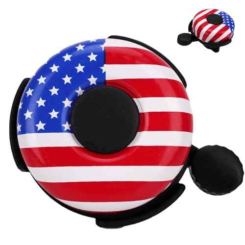 Kids Bike Bell ? Loud Clear Sound Bicycle Bell for Boys and Girls, American Flag Design, Easy Handlebar Mount for Toddler, BMX, and Cruiser Bikes