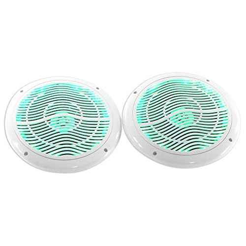 Rockville Pair RMC65LW 600W Peak / 75W RMS 2-Way White Marine Speakers, Multi-Color LED Lighting, Remote Control, Waterproof, Perfect for Boats and Outdoor Audio