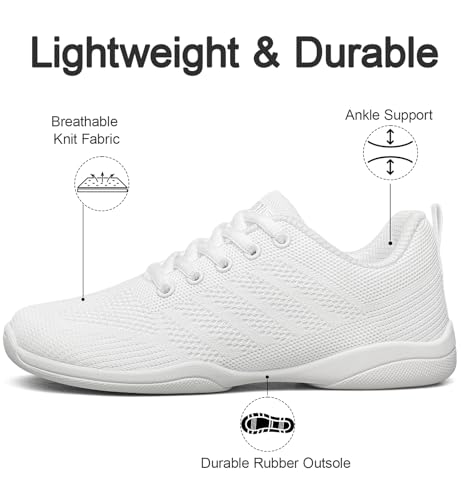 Girls Wide Cheer Shoes Tennis Sneakers - 5 Big Kid White 220