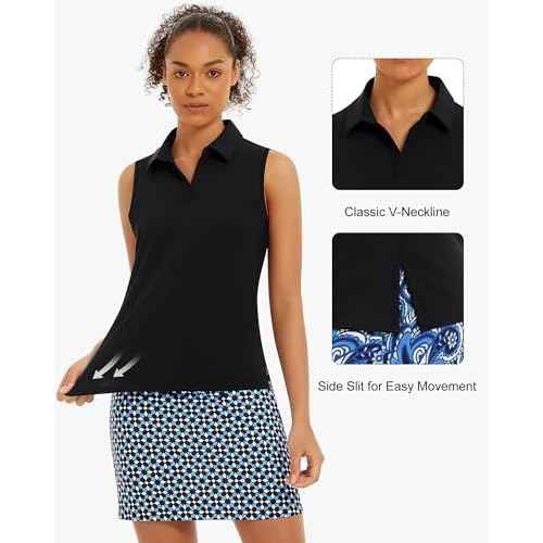 Stelle Women's Sleeveless Golf Polo Shirts UPF 50+ Collared V Neck Dry Fit Lightweight Workout Tennis Tank Tops