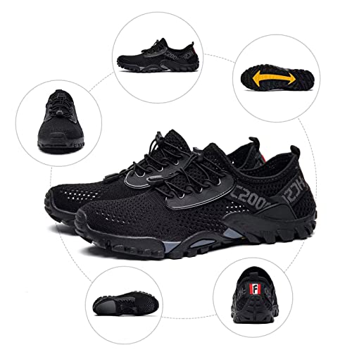 Water Shoes for Men Women Quick Dry Aqua Beach Swim Footwear - All Black, 13 Women / 11.5 Men