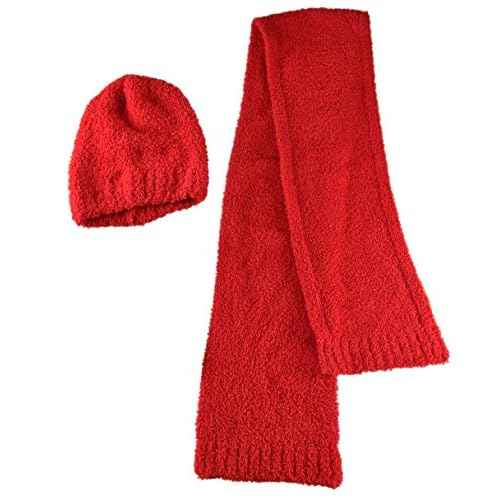Barefoot Dreams CozyChic Red Beanie and Scarf Set, Slouchy, 100% Polyester Microfiber, Comfortable Winter Gear