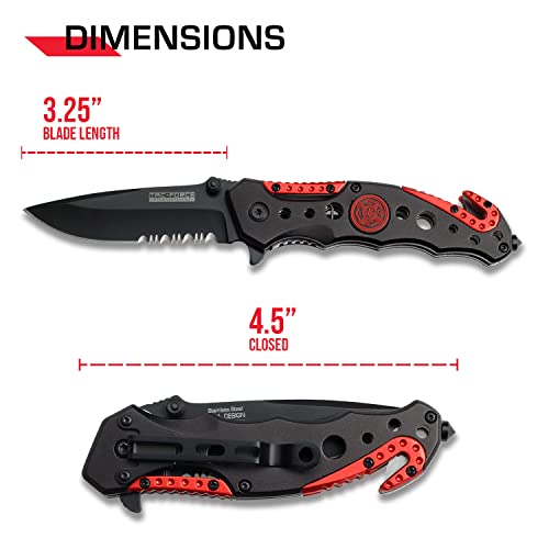 Tac-Force Fire Dept Tactical Assisted Opening Folding Knife with Belt Cutter