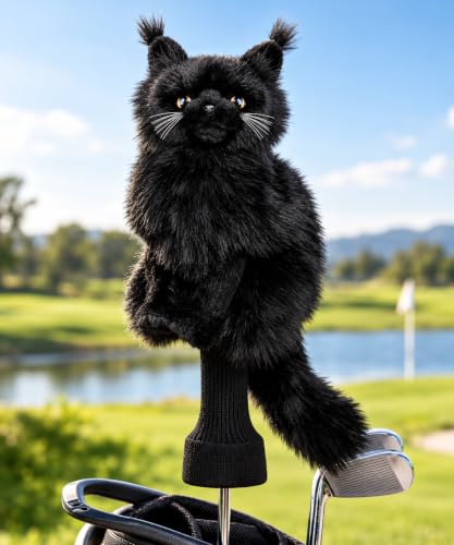 Black Cat Golf Driver Headcover Plush Stuffed Animal Club Cover