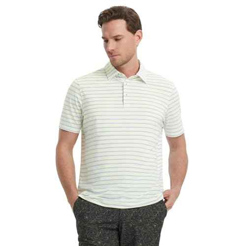 M MAELREG Mens Golf Shirts Dry Fit Moisture Wicking Performance Sports Short Sleeve Striped Collared Polo Shirts for Men