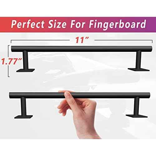 Professional Fingerboard Flat Rail Premium Solid Steel Construction Fingerboard Deck Fingerboard Ramp Great Add for Fingerboard Parks Black Powder Coated Finish Non-Slip Foam Feet (round)