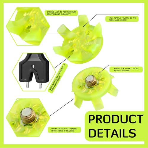 Golf Shoe Spikes Replacement Set with Wrench - Green, 50 Pieces