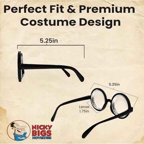 Nicky Bigs Novelties Adult Round Bubble Thick Lensed Nerd Eye Glasses Geek Specs Fake Plastic Costume Prop