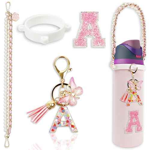Letter Owala Accessories for Water Bottle 24oz 32oz 40oz, with Cute Initial Charm and Handle Strap, Compatible with Owala Free Sip, Coffee Tumbler, Owala Kids Bottle, Sway, Stanley Cup Accessories