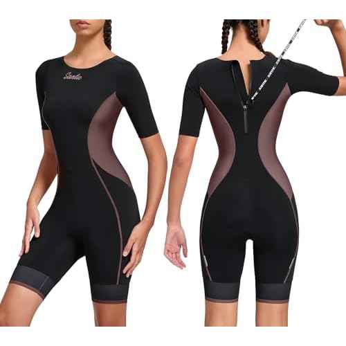 Santic Triathlon Suit for Women Short Sleeve Padded Trisuit Quick-Dry for Swim Bike Run