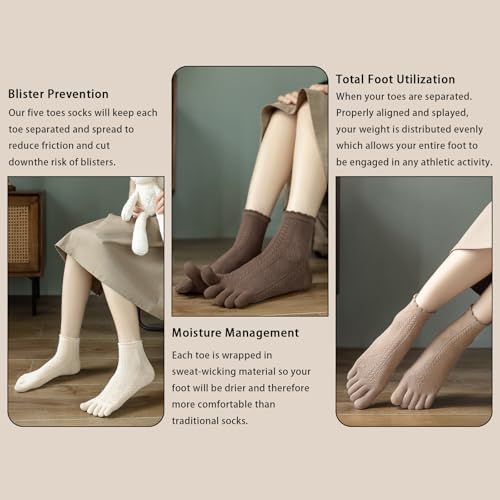 Multicolor Cotton Toe Socks Women, Five-Finger Crew Athletic Socks - Comfortable Breathable Fit