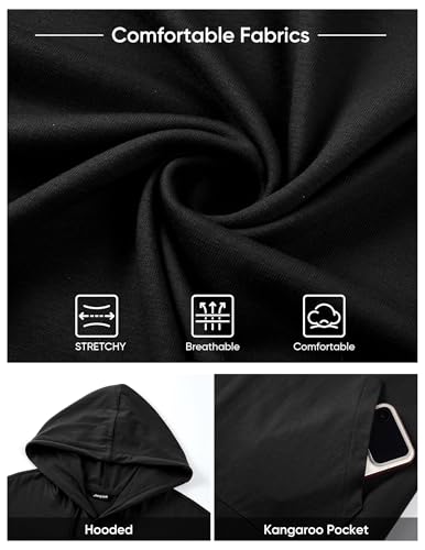 Men's Short Sleeve Hoodie T-Shirt with Pocket - Lightweight, XX-Large, Black