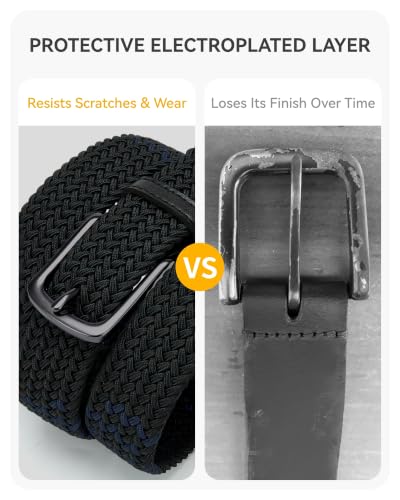 Men's Elastic Golf & Casual Stretch Belt - Adjustable Black/Silver 30-34 Inch Waist