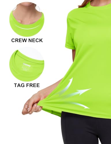 Women's Workout Tops Short Sleeve Rash Guard UPF 50+ Quick Dry Sun Protection Fluorescent Green Medium