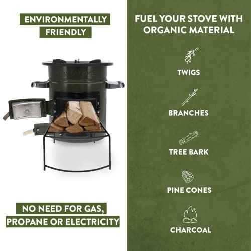 GasOne Premium Wood Burning Rocket Stove Camping for Backpacking, Hiking, RV and Survival - Insulated Barrel Stove Kit with Silicone Handles ? Military Green