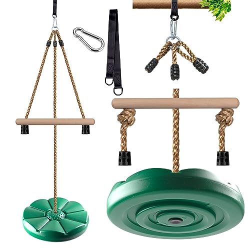 Kids Outdoor Disc Swing Set with Monkey Bars - Green, 7ft Adjustable Height