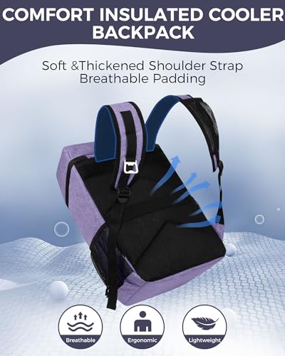 Lightweight Insulated Cooler Backpack for 30 Cans - Purple-Titan - Leak-Proof, Picnic, Hiking, Camping