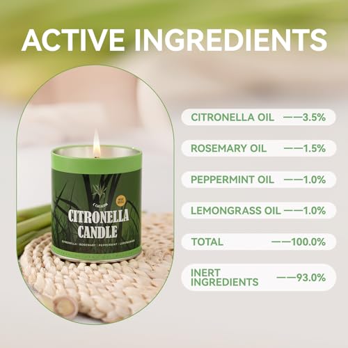 Outdoor Citronella Candle Set 4 Pack - 9oz Mosquito Repellent with Essential Oils