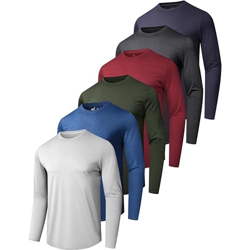 6 Pack Men's Quick Dry Long Sleeve Shirts UPF 50+ UV Sun Protection SPF Shirt Moisture Wicking T-Shirt for Casual Workout