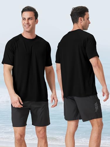 Men's Rash Guard Swim Shirt X-Large Neon UPF 50+ 4 Pack - Black White Light Grey Light Blue