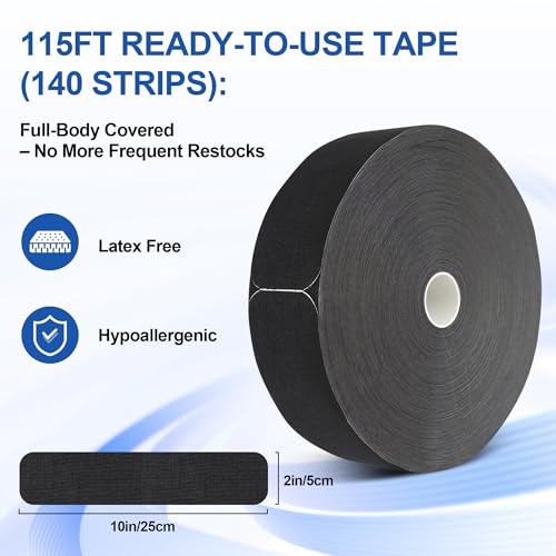 Latex-Free Kinesiology Tape Precut 140 Strips for Muscle Support, Waterproof
