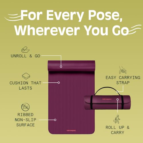 Extra Thick Yoga Mat 1 Inch with Strap - Boysenberry, Non-Slip, 72x24 Inches