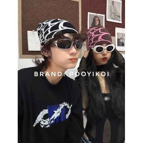 Pooyikoi Y2K Gothic Spider Pattern Wool Acrylic Knitted Hat Women Beanie Winter Warm Beanies Men Casual Skullies Outdoor