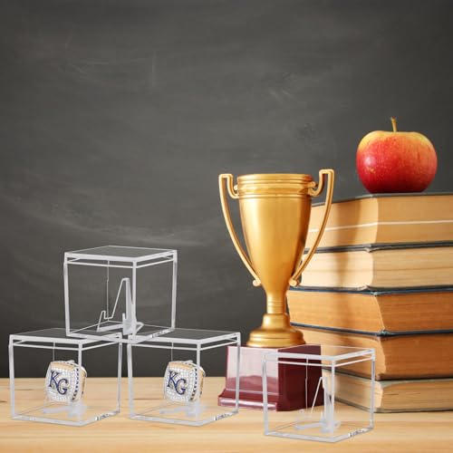 6 Pack Championship Ring Display Cases Clear Acrylic Shelf Stand for Sports Fans