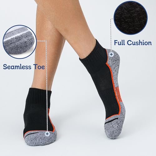 Men's Ankle Socks with Cushion - 5 Pairs, Black+Pink, Size 9-12