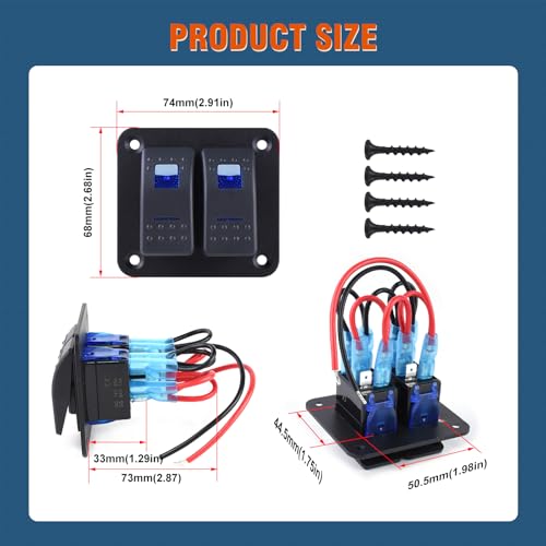 Blue 2-Gang Waterproof Aluminum Rocker Switch Panel 12V/24V for Marine & Automotive