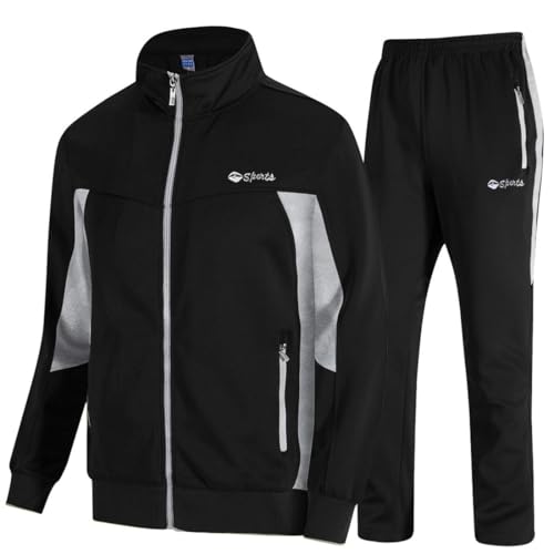 Men's Tracksuits Sweatsuits 2-Piece Casual Athletic Jogging Set - Black & Light Grey, 4X-Large