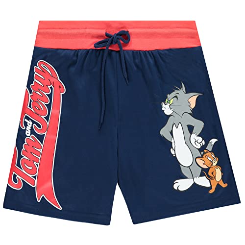 X-Large Navy Basketball Shorts with Cartoon Mesh Design - Tom & Jerry Mens Apparel