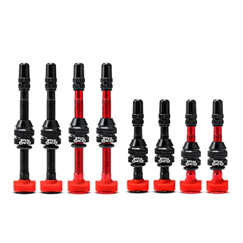 Tubeless Valve Kit with Presta Stems 40mm Red No Leak Alloy Caps & Core Remover