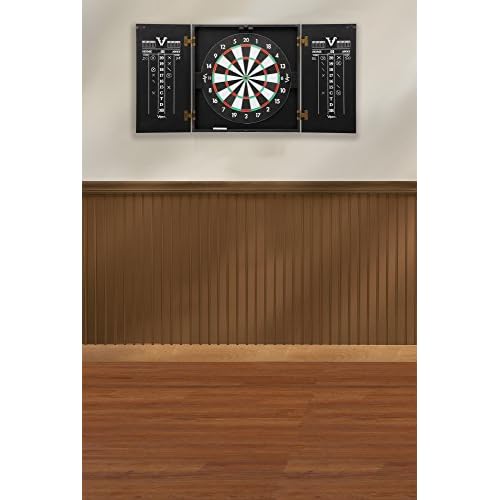 Viper Hideaway Dartboard Cabinet Set with Steel-Tip Dart Board, Reversible Board with Baseball Game Option, Two Sets of Darts, Chalk Scoreboards, and Matte Black Finish
