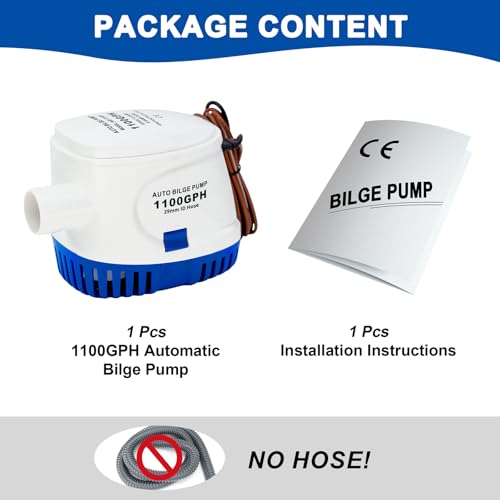 Automatic 1100GPH Bilge Pump for Boats - 12V, 1-1/8" Outlet, Float Switch