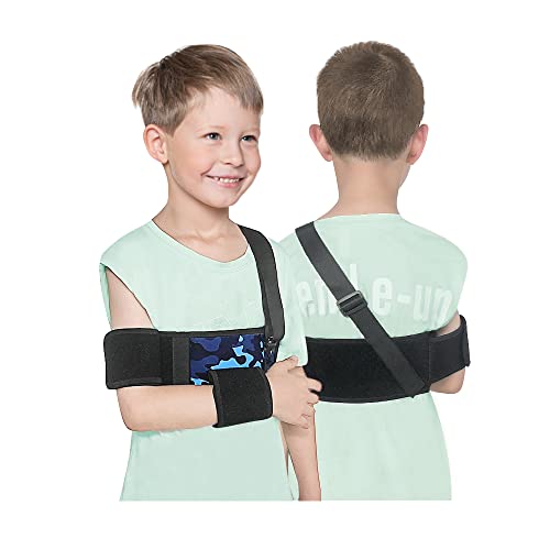 Kids Shoulder Immobilizer Sling with Waist Strap - Blue Camo Child Support Brace for Injury