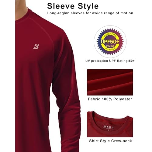 Roadbox Mens UPF 50+ UV Sun Protection Shirts Outdoor Long Sleeve SPF Rash Guard for Fishing Hiking Swimming Running