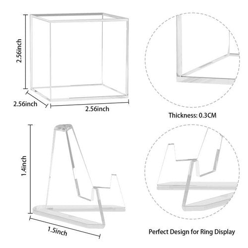 Clear Acrylic Ring Case Display - 4 Pack with Stand, Perfect for Baseball, Football, Softball Championship Rings, 2.5 Inch Square Box