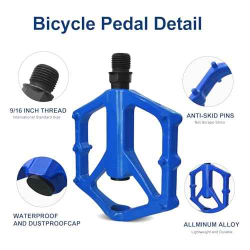 Mountain Bike Pedals,Road/MTB Flat Pedals, Non-Slip Lightweight Aluminum Alloy Bicycle Pedals, Fits 9/16" Road Mountain BMX MTB Bike Pedal