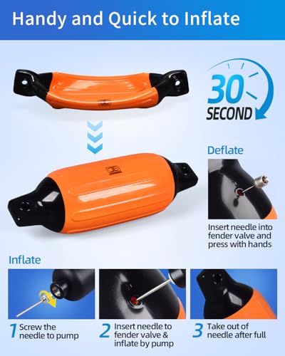 Inflatable Boat Fenders 4 Pack with Ropes - Black & Orange, 4.6 x 16 Inches