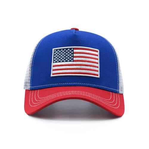 American Flag Trucker Hat, Snapback Mesh USA Flag Baseball Caps, 4th of July for Men Women