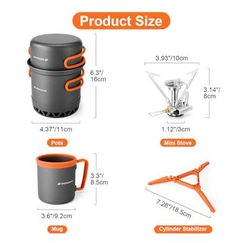 Odoland Camping Pots with Heat Exchanger Set2 – Portable Stove & Mess Kit