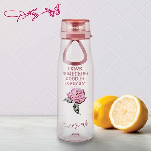 Dolly Parton Pink Rose Water Bottle 24oz Leakproof Flip Lid & Handle