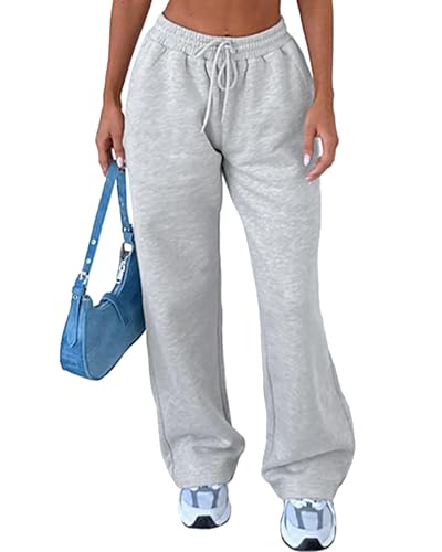 Women’s Fleece-Lined Wide Leg Sweatpants - Grey, Comfortable Lounge Pants