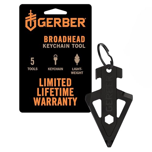 Gerber Gear Broadhead Keychain 5-in-1 Multitool, Clips to Pocket or Keychain with Bottle Opener, Flat Head Driver, Package Opener, Cross Driver and 1/4" Socket, EDC Gear for Everyday Carry