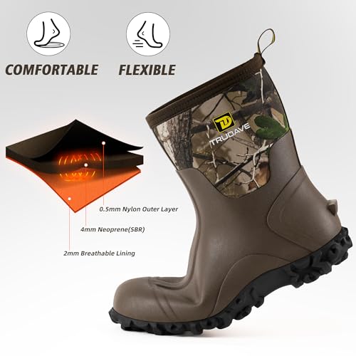Men's Camo Rubber Boots - 8mm Neoprene Insulated, Waterproof, Anti-Slip Work Shoes
