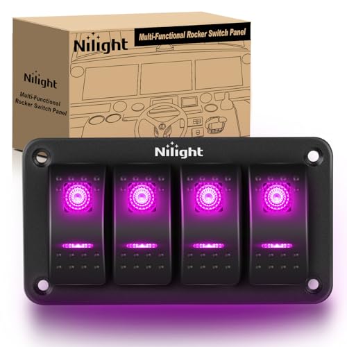 Nilight 4 Gang Rocker Switch Panel with Purple LED Light - Waterproof 5Pin On Off