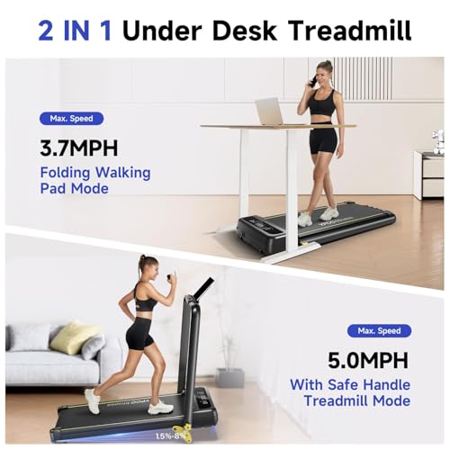 Foldable Treadmill with Incline, Walking Pad with Handle Bar 3 Level Incline, Portable Folding Treadmills for Home/Office 300 Lbs Capacity, Quiet Desk Treadmill with Remote Control & APP